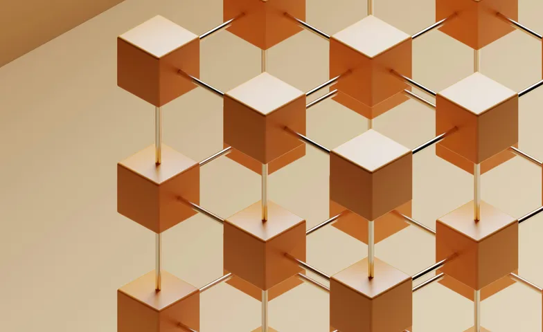 Abstracte 3D-illustratie van verbonden kubussen in een netwerkpatroon