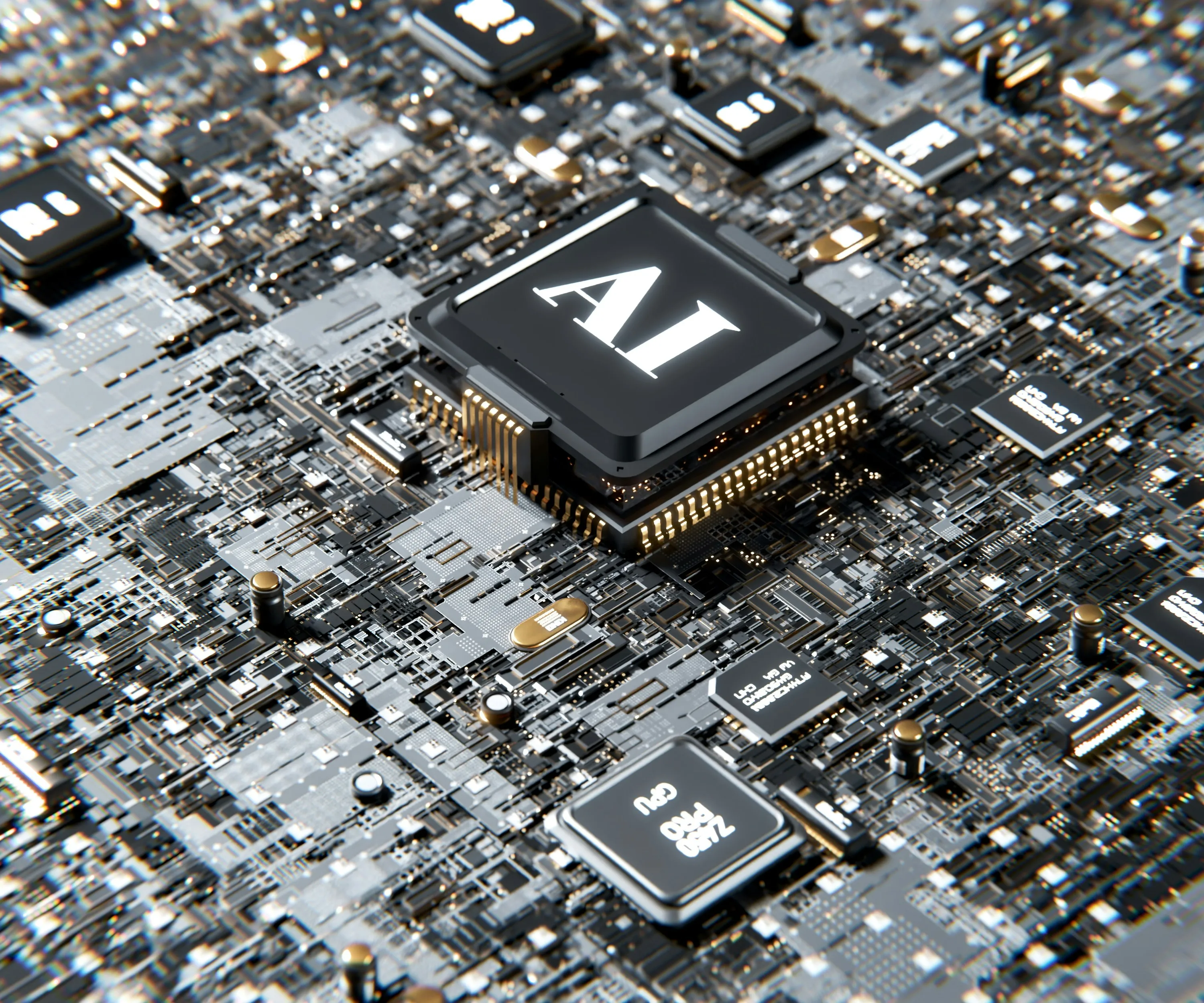 Close-up van een AI-chip op een printplaat