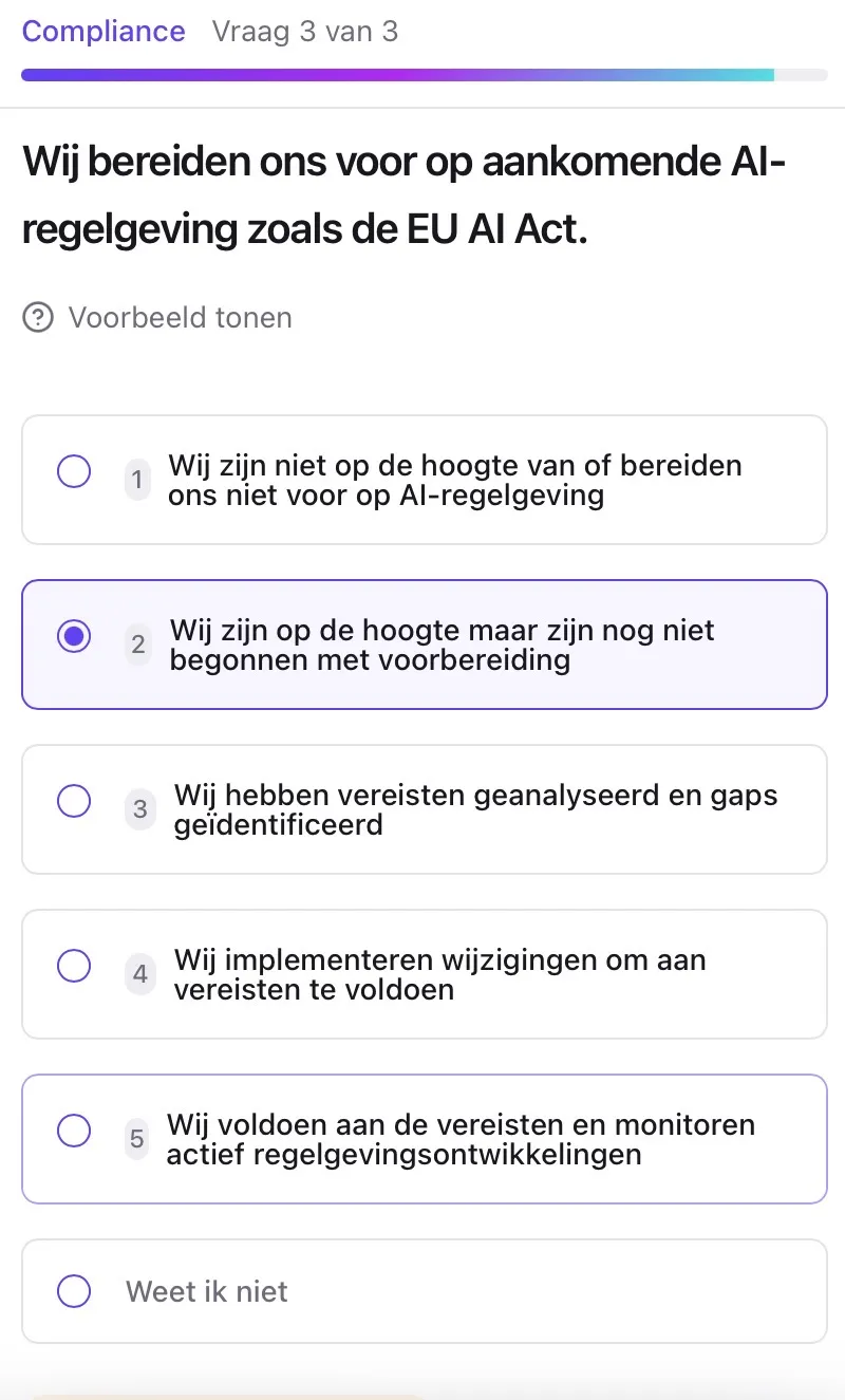 Voorbeeldvraag over voorbereiding op de EU AI Act